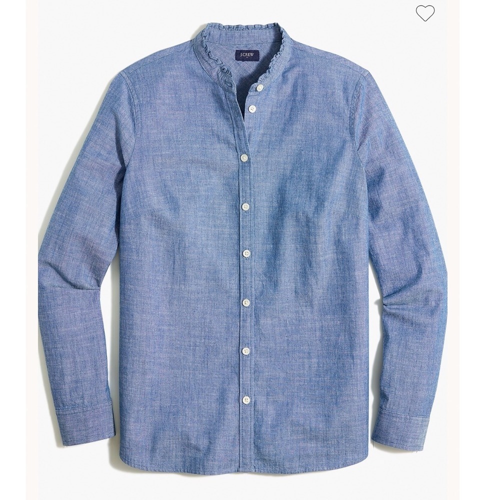 J.Crew Womens Blue Chambray Ruffle Collar Button Down Shirt